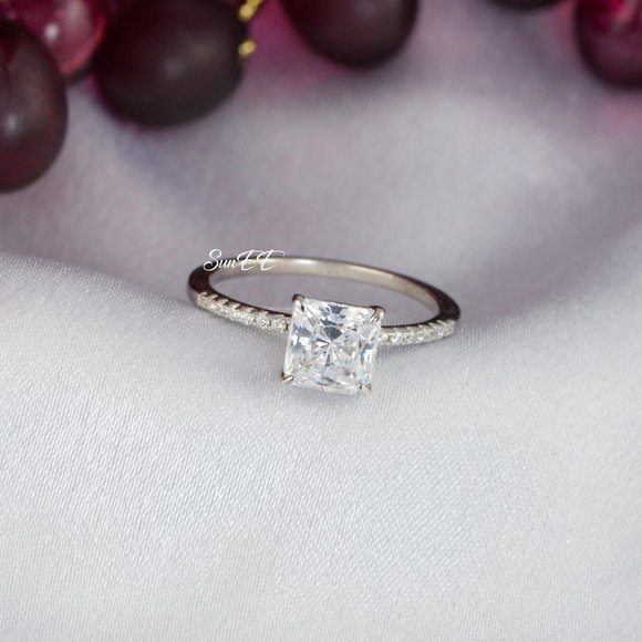 14k WHITE GOLD 925 STERLING SILVER PRINCESS CUT WEDDING BAND ENGAGEMENT RING - Picture 8 of 9